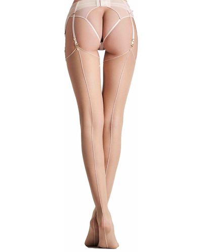 Maison Close Cut & Curled Back Seamed Stockings - Natural