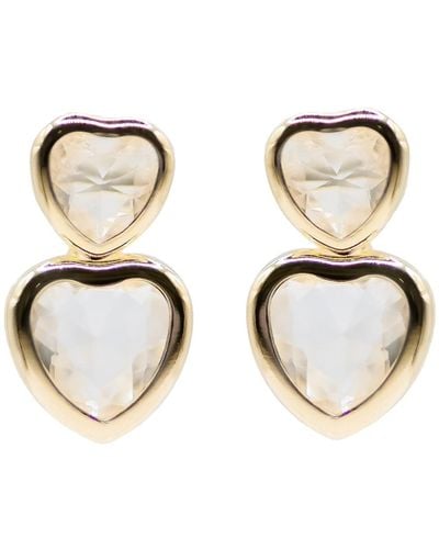Marcia Moran Loxley Heart Stud Earrings With Clear Crystal - Metallic