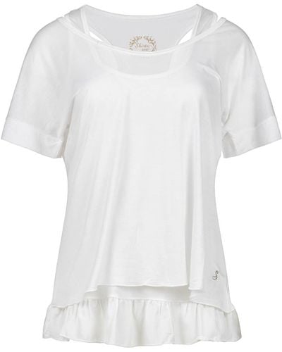 Conquista Layered Jersey Duo Top With Elegant Ruffle Detail - White