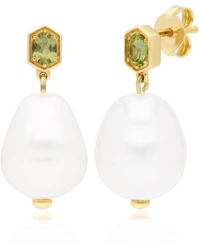 Gemondo Baroque Pearl & Peridot Drop Earrings In Yellow Gold Plated Silver - Green