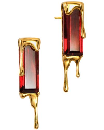 MARIE JUNE Jewelry Dripping Gemstone Vermeil Earrings - Red