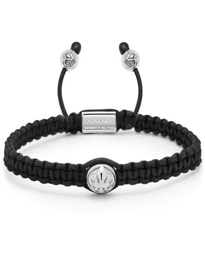Nialaya S Black String Bracelet With Silver Logo Bead