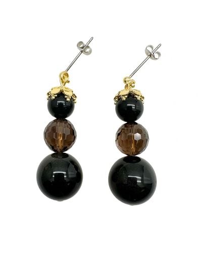 Farra Timeless Smoky Quartz & Obsidian Earrings - Black