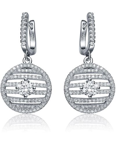 Genevive Jewelry Sterling Silver Clear Cubic Zirconia Circle Drop Earrings - Metallic