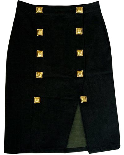 L2R THE LABEL Majorelle Midi Skirt In Dark Green Denim - Black