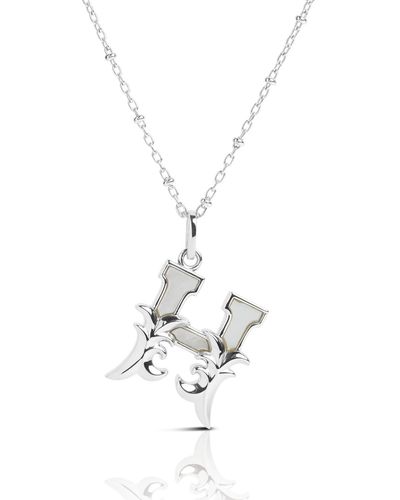 Kasun Solid H Initial Necklace With Mother Of Pearl - Metallic