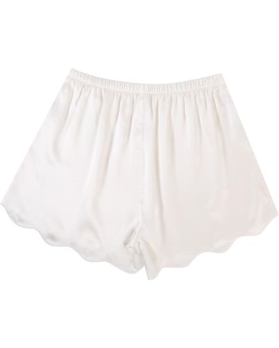 Soft Strokes Silk Pure Silk Pearl Scallop Edged Shorts - White