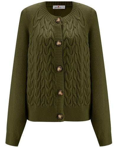 Peraluna May Cardigan Cable Knit Balloon Sleeve In - Green