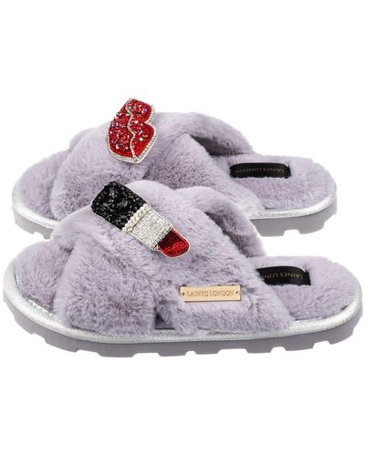 Laines London Ultralight Chic Laines Slipper Sliders With Red & Silver Pucker Up Brooches - Gray