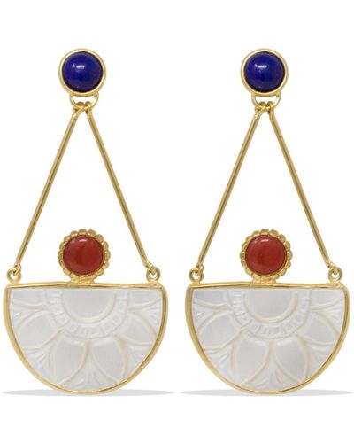 Vintouch Italy Opera Gold Vermeil Mother Of Pearl, Lapis & Carnelian Earrings - Metallic
