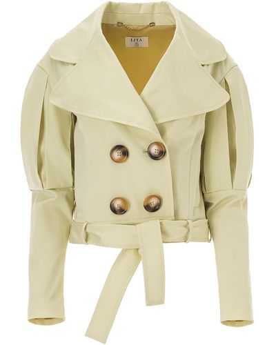 Lita Couture Statement Jacket With Oversized Lapels In Yellow - Metallic