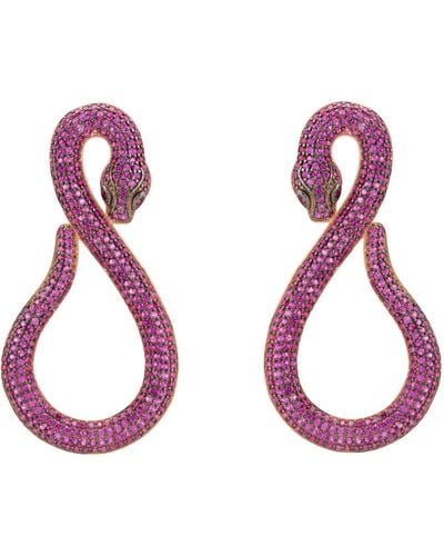 LÁTELITA London Asp Snake Drop Earrings Rosegold Ruby - Pink