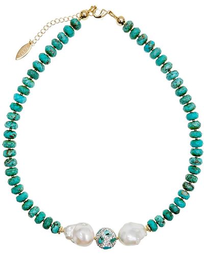 Farra Faceted Turquoise With Baroque Pearls Short Necklace - Green