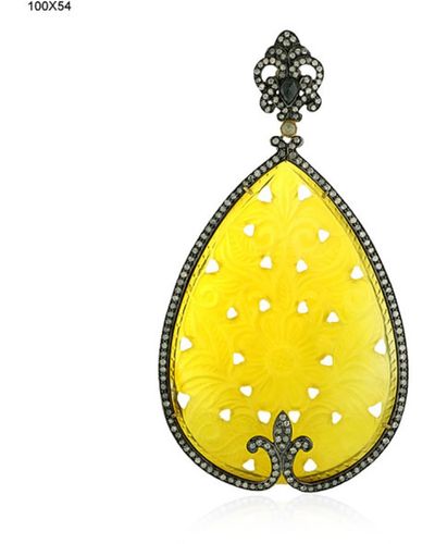 Artisan Gold Carved Agate Diamond Pendant Sterling Silver - Yellow