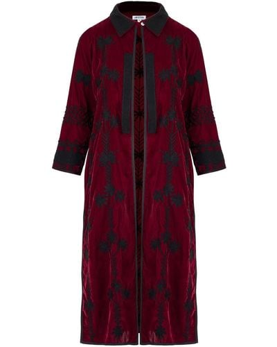 Antra Designs Suki Burgundy Velvet Coat Dress - Red