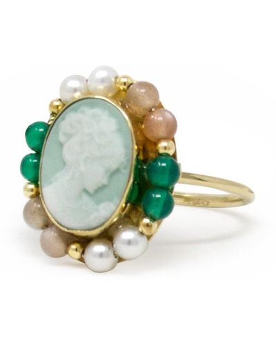 Vintouch Italy Little Lovelies Gold-plated Cameo Ring - Green