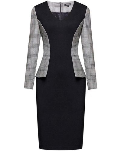 Rumour London Abigail Monochrome Dress With Prince Of Wales Check Peplum - Black