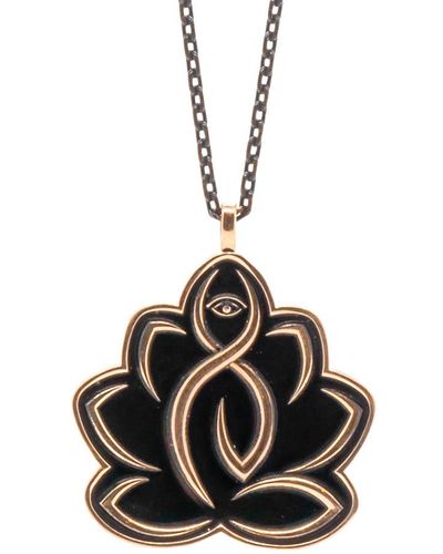 Ebru Jewelry Lotus Flower Protective Hope Necklace - Black