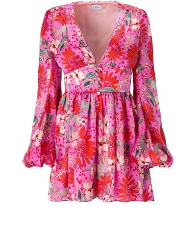 Lita Couture Floral Print Jumpsuit - Pink