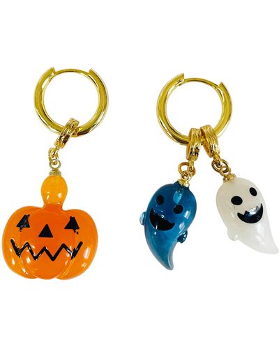 Ninemoo Multipurpose Halloween Spooky Pumpkin Hoops Earrings - Metallic
