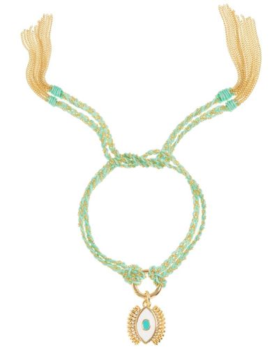 Patroula Jewellery Turquoise Silk And Gold Chain Evil Eye Friendship Bracelet - Metallic