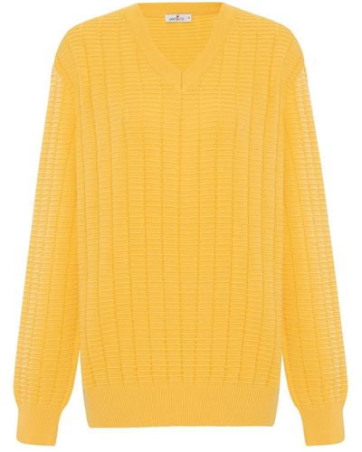 Peraluna Zacha V-neck Waffle Knit Pullover In Yellow