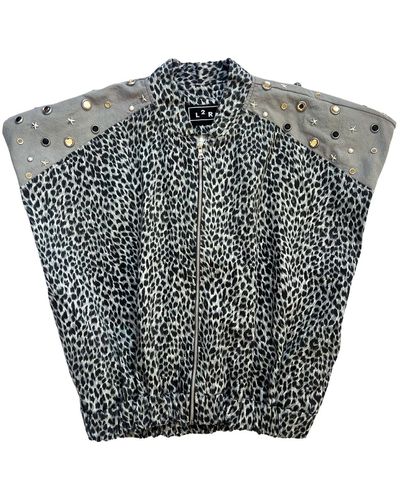 L2R THE LABEL Studded Sleeveless Bomber Jacket In Printed - Metallic