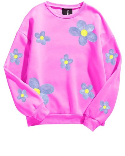 Pink Oversized Happy Offline Sweatshirt - Quillattire