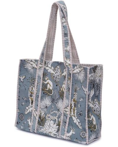 At Last Cotton Tote Bag In Tropical - Blue