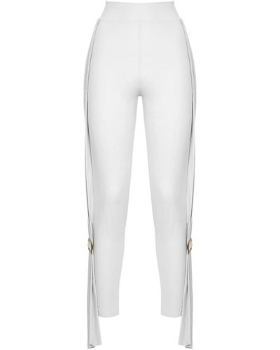 ANTONINIAS Adina Elegant leggings With Decorative Folds And Metal Buckle In - White
