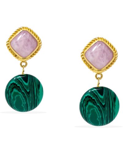 Vintouch Italy Gold-plated Kunzite And Malachite Earrings - Green
