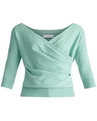 Paisie Knitted Wrap Top In Mint - Green