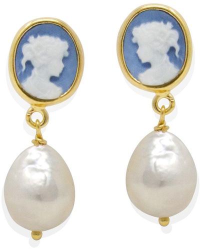 Vintouch Italy Sky Mini Cameo & Pearl Drop Earrings - Blue