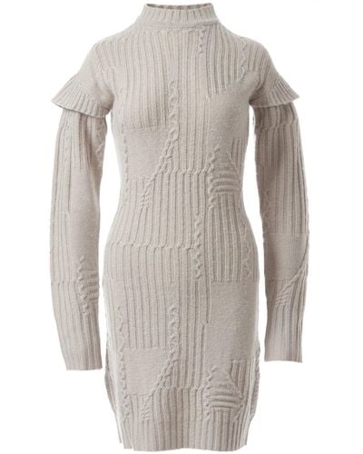 Fully Fashioning Fae Cable Wool Knit Sweater Dress - Gray