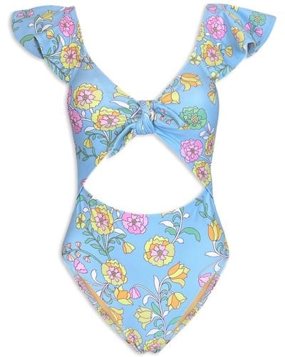 Jessie Zhao New York Ocean Flower One-piece Swimsuit - Blue