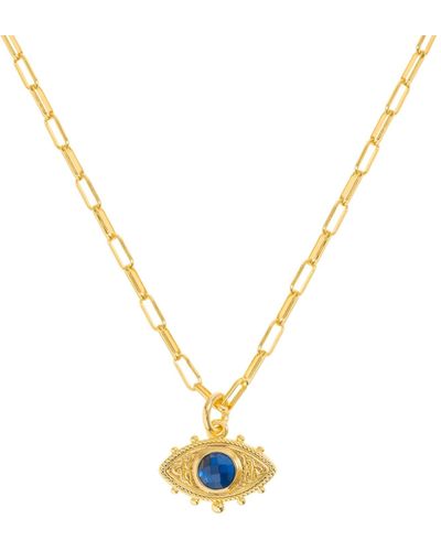 Patroula Jewellery Blue Evil Eye Necklace On Gold Paperclip Chain - Metallic