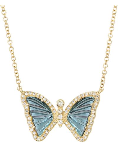 KAMARIA Mini London Topaz Butterfly Necklace With Diamonds - Blue