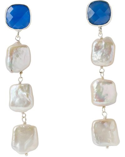YAA YAA LONDON Sterling Silver Irregular Pearl Azure Blue Gemstone Earrings - White