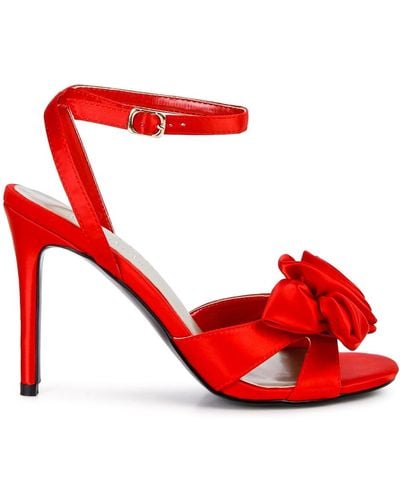 Rag & Co Chaumet Rose Bow Satin Heeled Sandals - Red