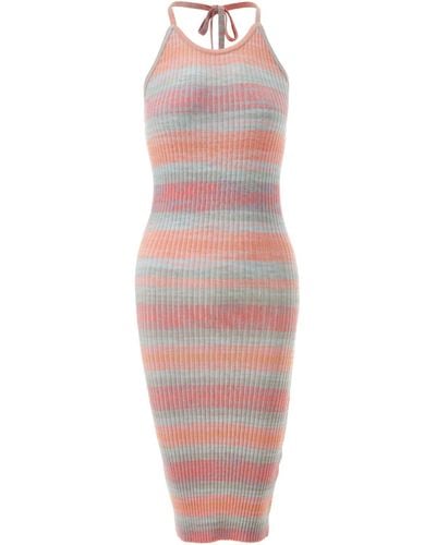 Fully Fashioning Andrea Space Dye Yarn Knit Halter Midi Dress - Multicolour