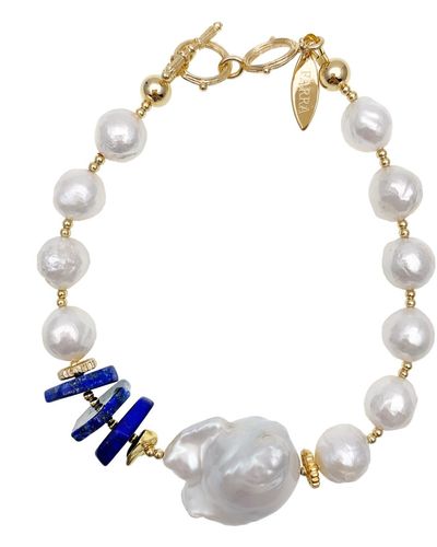 Farra Freshwater Pearls With Lapis & Baroque Pearl Bracelet - Multicolor