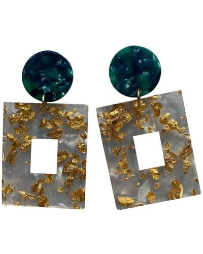 CLOSET REHAB Open Square Drop Earrings In Gold Rush - Green