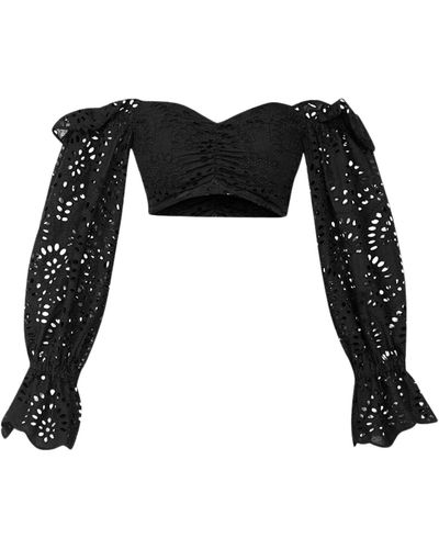Cliché Reborn Top With English Embroidery & Sleeves - Black