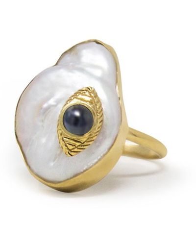 Vintouch Italy The Eye Gold-plated Sapphire & Pearl Ring - Blue