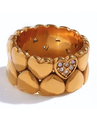 Olivia Le Double Heart Ring - Brown