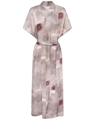 Genevie Neutrals / Swan Lace Silk Kimono - Pink