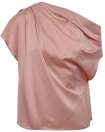BLUZAT Neutrals Bronze Asymmetrical Draped Top - Pink