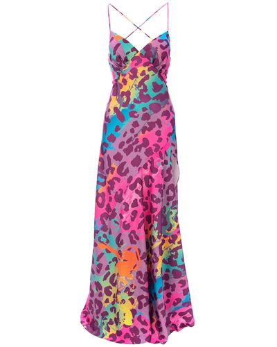 ROSERRY Seville Satin Gown In Rio Print - Purple