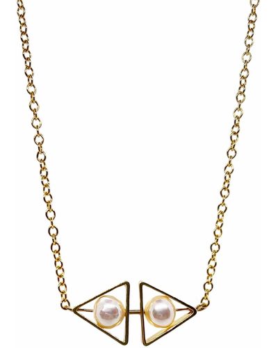 Aracheli Studio Double Triangle Pearl Art Choker Necklace - Metallic