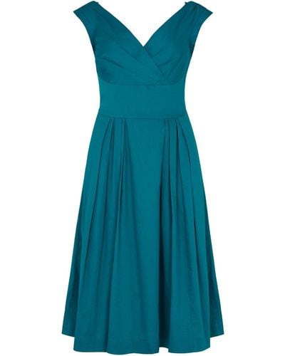Emily and Fin Florence Cotton Satin Topaz Dress - Blue
